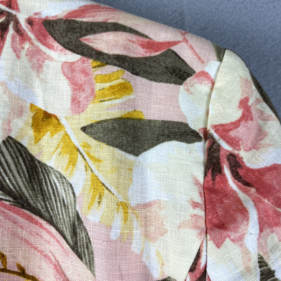 Joie Kishina Linen Blazer Womens 4 Pink Floral Tropical Hawaiian Career Office - Picture 13 of 14